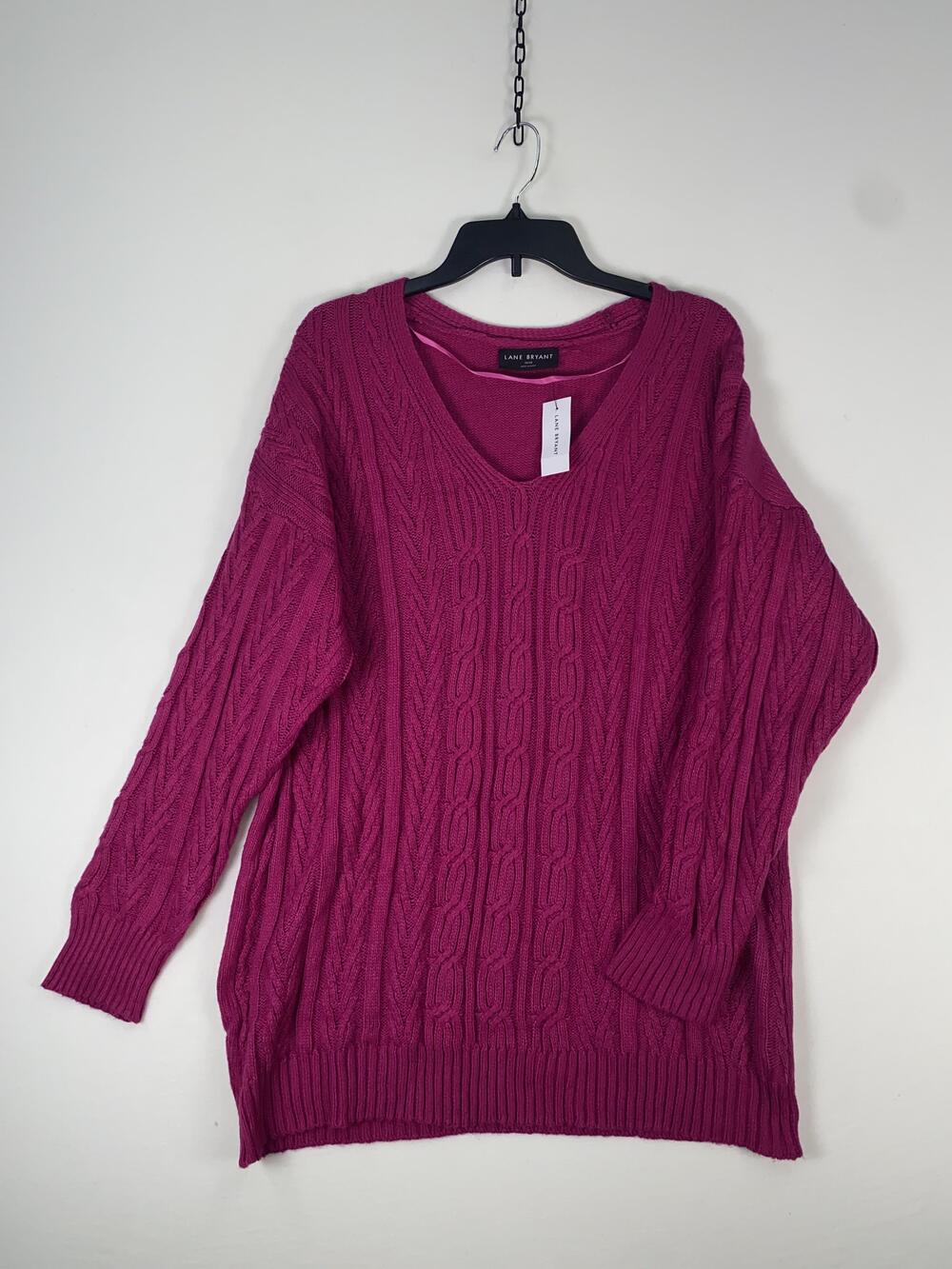 Lane Bryant Sweater Womens 18/20 Pink Cable Knit V Neck Pullover Stretch Top